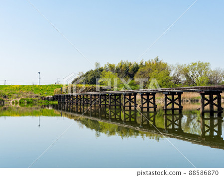 A rare subsidence bridge in the Kanto region, Kokai River, spring scenery of Omenuma Bridge A rare subsidence bridge in the Kanto region, Kokai River, spring scenery of Omenuma Bridge 88586870