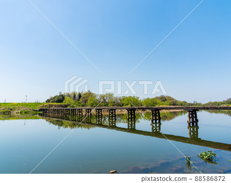 A rare subsidence bridge in the Kanto region, Kokai River, spring scenery of Omenuma Bridge A rare subsidence bridge in the Kanto region, Kokai River, spring scenery of Omenuma Bridge 88586872