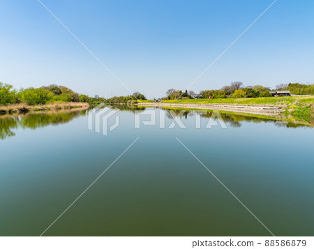 A rare subsidence bridge in the Kanto region, Kokai River, spring scenery seen from Omenuma Bridge A rare subsidence bridge in the Kanto region, Kokai River, spring scenery seen from Omenuma Bridge 88586879