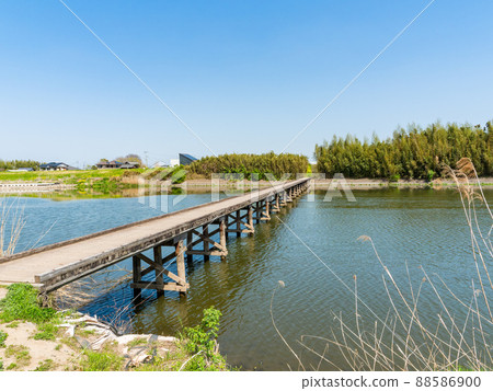 關東地區罕見的沉降橋,Kokai河,Omenuma橋的春天風景 關東地區罕見的沉降橋,Kokai河,Omenuma橋的春天風景 88586900