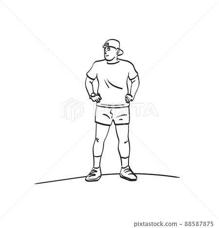 line art full length male runner standing with cap on head illustration vector hand drawn isolated on white background line art full length male runner standing with cap on head illustration vector hand drawn isolated on white background 88587875