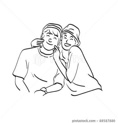 line art lover couple smiling illustration vector hand drawn isolated on white background 88587880