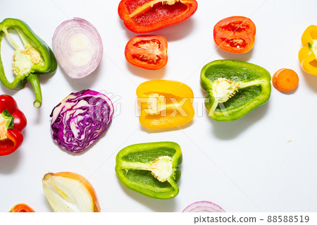 Set of slice mix colorful vegetable on white background 88588519
