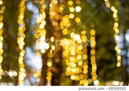 Blur Image Decorative outdoor string lights hanging on tree in the garden at night time 88589383