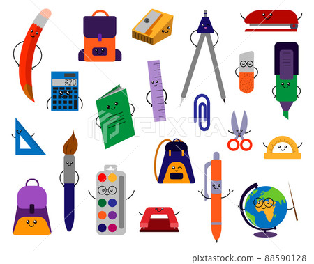 Cute cartoon kawaii stationery, vector isolated on White background 88590128