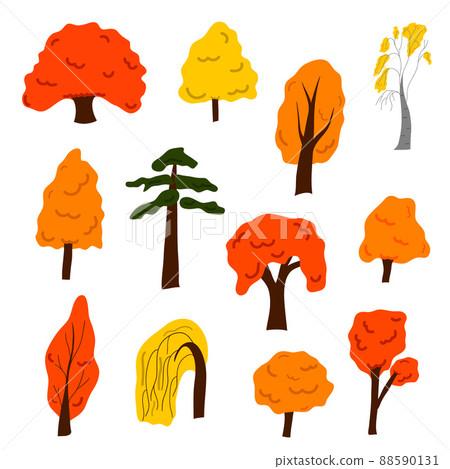A set of cartoon autumn trees. Vector isolated on a white background A set of cartoon autumn trees. Vector isolated on a white background 88590131