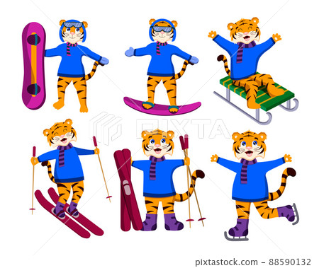 set of cartoon tigers, symbol of the year, vector isolated on a white background set of cartoon tigers, symbol of the year, vector isolated on a white background 88590132