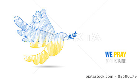 Color flag of Ukraine in the form of a dove. Symbol of peace. Line, dot and low polygon, structure design. Vector illustration 88590179