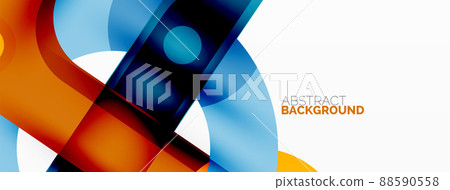 Minimalist geometric abstract background. Lines, circles with shadow effects composition wallpaper design 88590558