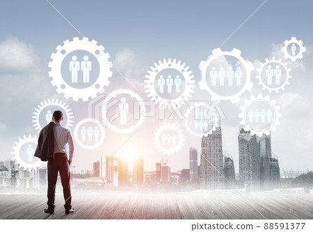 Social connection concept drawn on screen as symbol for teamwork and cooperation Social connection concept drawn on screen as symbol for teamwork and cooperation 88591377