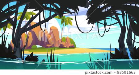 Island in ocean, uninhabited secret pirate isle 88591662