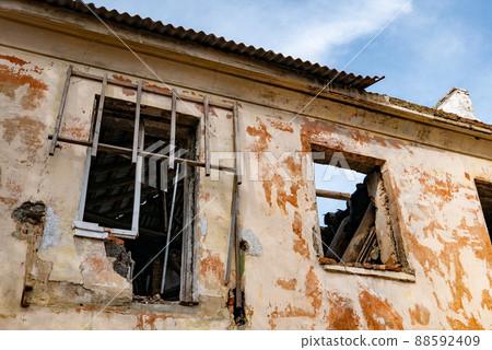 War ruins. Destroyed city after the bombing. Dead city. Bombed buildings. War ruins. Destroyed city after the bombing. Dead city. Bombed buildings. 88592409