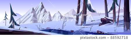 Winter forest nature landscape with frozen pond Winter forest nature landscape with frozen pond 88592718