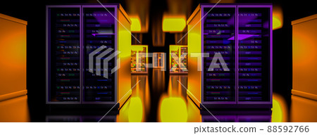 Servers. Servers room data center. Backup, mining, hosting, mainframe, farm and computer rack with storage information. 3d rendering Servers. Servers room data center. Backup, mining, hosting, mainframe, farm and computer rack with storage information. 3d rendering 88592766