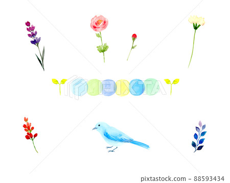 Material set of flowers and birds drawn in watercolor Material set of flowers and birds drawn in watercolor 88593434