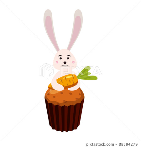 Easter cupcake with Bunny and carrot, muffin. Sweet food, dessert 88594279