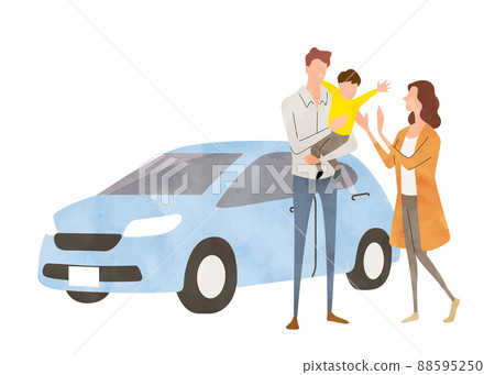 Vector Illustration Material: Car and Family Vector Illustration Material: Car and Family 88595250