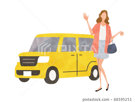 矢量圖素材：汽車和年輕女子 88595251