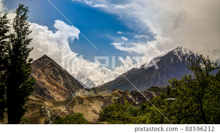 Panorama of Bualtar glacier and Hunza valley, Gilgit-Baltistan Pakistan Panorama of Bualtar glacier and Hunza valley, Gilgit-Baltistan Pakistan 88596212