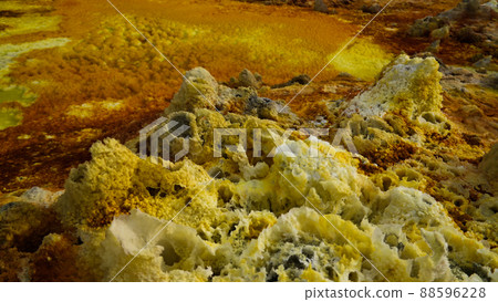 Salt structure close-up inside Dallol volcanic crater in Danakil depression, Afar, Ethiopia Salt structure close-up inside Dallol volcanic crater in Danakil depression, Afar, Ethiopia 88596228