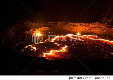 Panorama Erta Ale volcano crater, melting lava, Danakil depression, Ethiopia 88596237