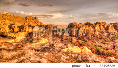 Abstract Rock formation in Isalo national park at sunset, Madagascar Abstract Rock formation in Isalo national park at sunset, Madagascar 88596286