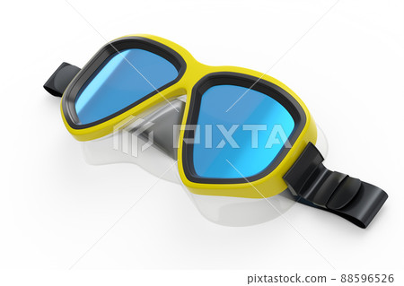 Yellow diving mask isolated on a white background. 3d render of diving and snorkeling equipment 88596526