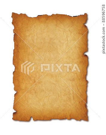Old mediaeval paper sheet. Parchment scroll isolated on white with shadow 88596758