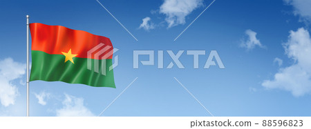 Burkina Faso flag isolated on a blue sky. Horizontal banner 88596823