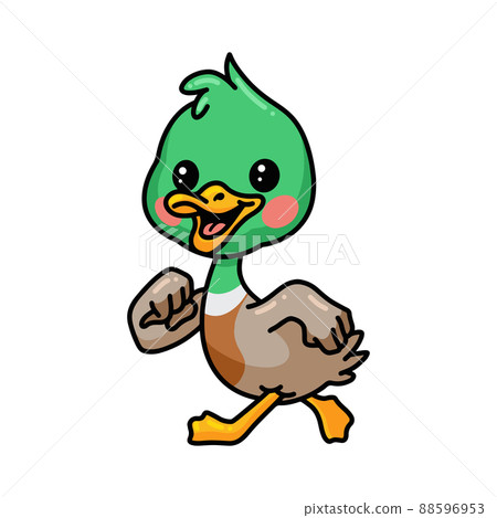 Cute little duck cartoon running	 88596953