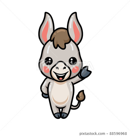 Cute baby donkey cartoon waving hand Cute baby donkey cartoon waving hand 88596968