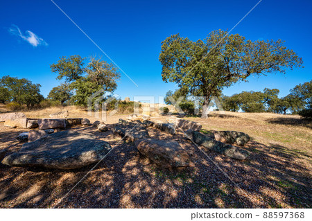 Dolmen of Lacara, funeral chamber near La Nava de Santiago, Extremadura. Spain 88597368
