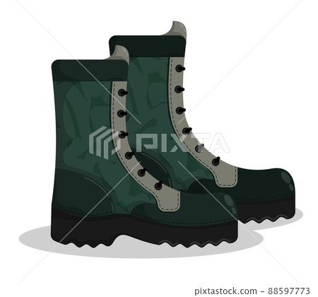 Soldier high boots with lace. Military and tourist protective uniforms. Cartoon vector isolated on white background 88597773