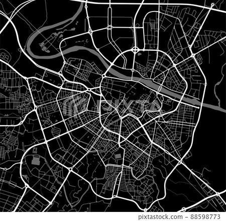 Urban city map of Zaragoza. Vector poster. Black grayscale street map. 88598773
