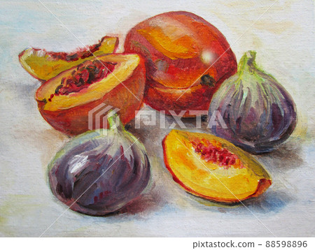 Peach and figs, still life oil painting Peach and figs, still life oil painting 88598896