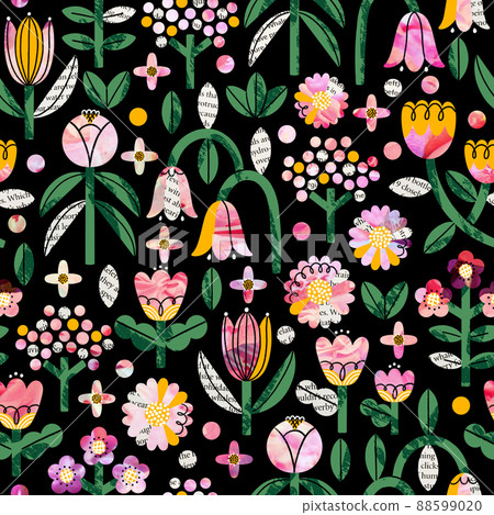 Floral garden collage, pattern illustration Floral garden collage, pattern illustration 88599020