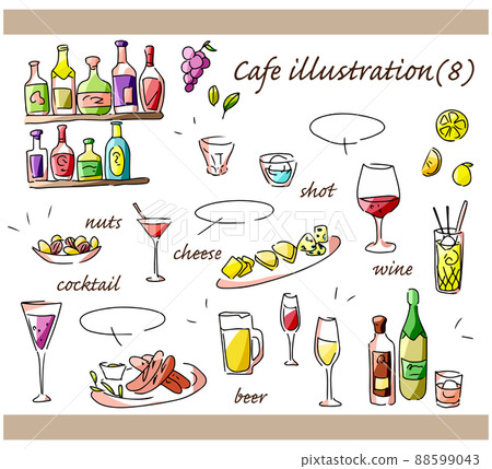 Bar and wine hand drawn illustration set 88599043
