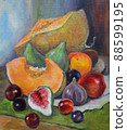 Peach, melon, figs and cherries still life oil painting 88599195