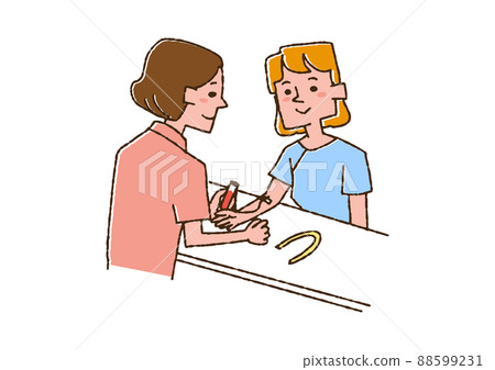 A woman undergoing a blood test, a comical handwritten person, a vector, a line drawing in color 88599231