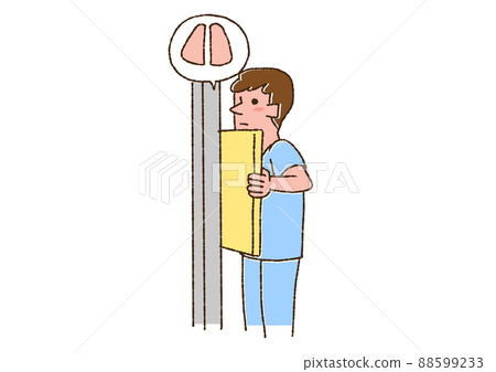 A man taking X-rays of the lungs and heart, a comical handwritten person vector, color on a line drawing 88599233