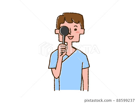 接受視力測試的男性漫畫手寫人矢量、線條畫和顏色 88599237