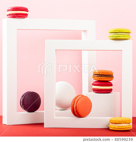 Cake macaron or macaroon on beige background 88599239