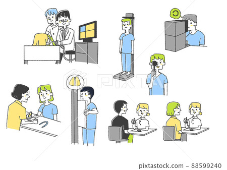 健康檢查，關於人類狗的插圖集 1 可笑的手寫人物矢量，線條畫上的顏色 88599240