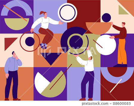 Teamwork metaphor. Collaborative coworking business work, employees management abstract shapes. People team puzzle collect, kicky vector scene 88600083