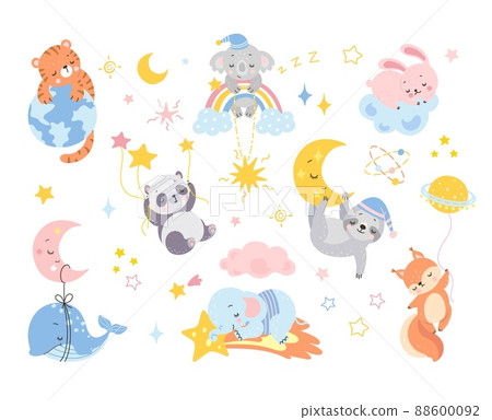 Cute sleeping animals. Cartoon sleep characters... - Stock Illustration  [88600092] - PIXTA