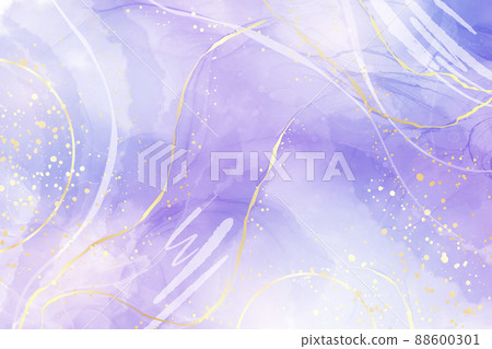 Purple gey liquid watercolor background with golden dots. Dusty violet marble alcohol ink drawing effect. Vector illustration design template for wedding or party invitation, menu, rsvp Purple gey liquid watercolor background with golden dots. Dusty violet marble alcohol ink drawing effect. Vector illustration design template for wedding or party invitation, menu, rsvp 88600301