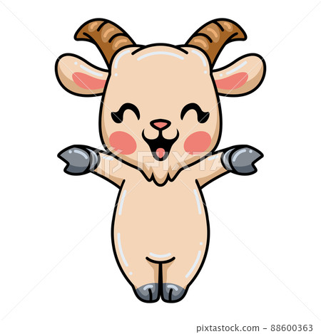 Cute baby goat cartoon raising hands	 88600363