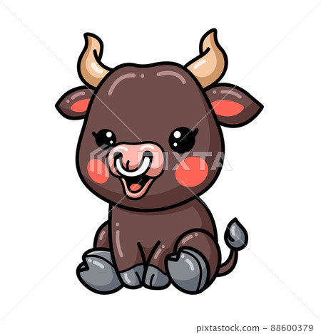 Cute baby bull cartoon sitting	 88600379
