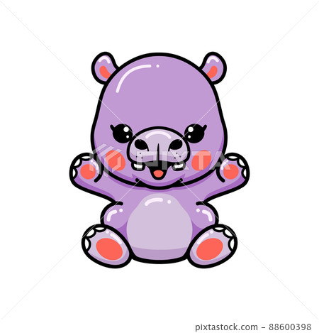 Cute baby hippo cartoon sitting Cute baby hippo cartoon sitting 88600398
