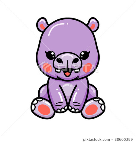 Cute baby hippo cartoon sitting Cute baby hippo cartoon sitting 88600399